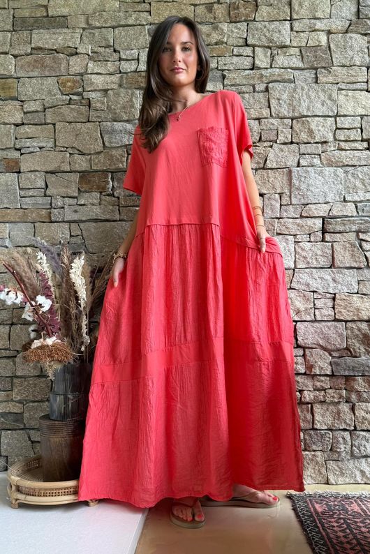 Tasha Damask T Shirt Maxi Dress Watermelon